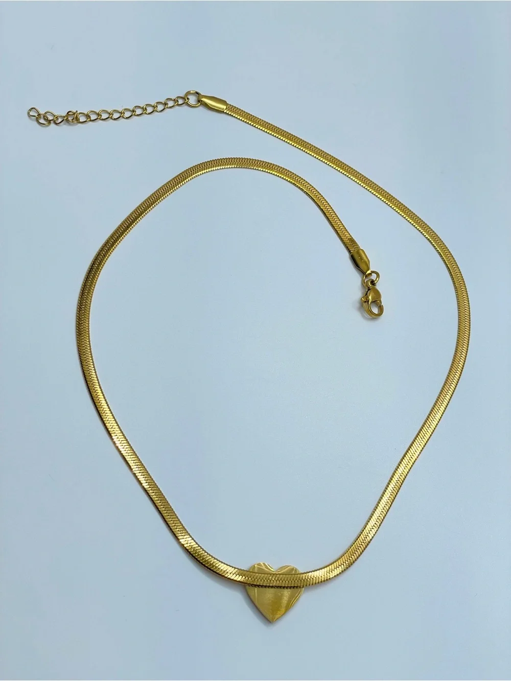 Gold Heart Flat Snake Chain Necklace Minimalist Romantic Streetwear Classic Boho